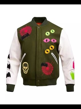 Freeze Max Bugs Bunny Olive Green & White Embroidered Varsity Jacket